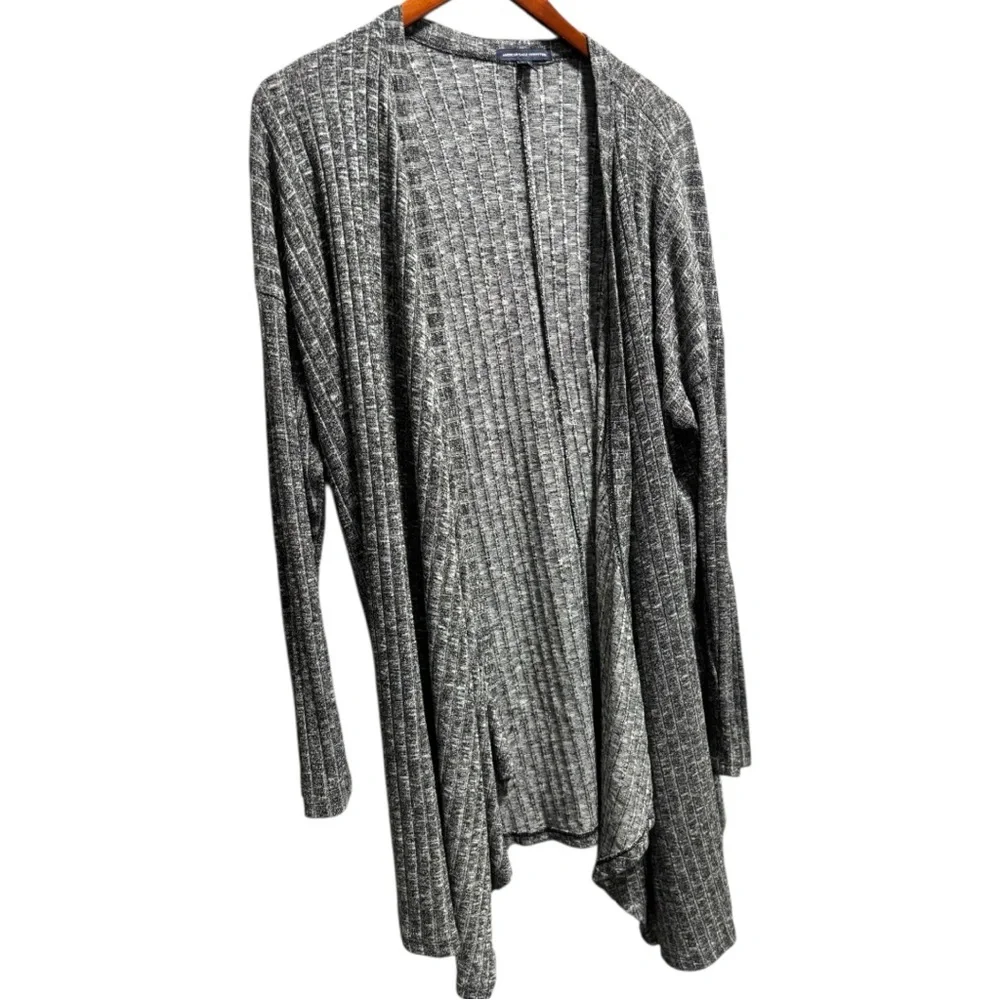 Gray Ribbed Open Front Cardigan - Picture 2 of 7